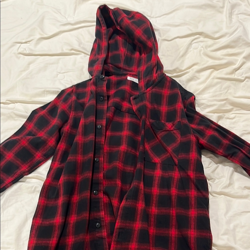 Red and Black Plaid Hooded Shirt from Zara washed and worn once